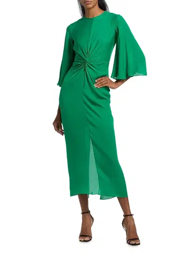 PRABAL GURUNG Women's Georgette Twist-Front Midi-Dress - Green - Size 0 | Thumbnail 3 PRABAL GURUNG Women's Georgette Twist-Front Midi-Dress - Green - Size 0 | Thumbnail 3