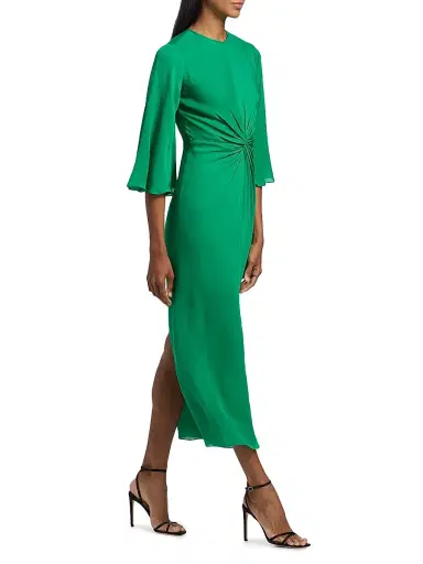 PRABAL GURUNG Women's Georgette Twist-Front Midi-Dress - Green - Size 0 | Thumbnail 4 PRABAL GURUNG Women's Georgette Twist-Front Midi-Dress - Green - Size 0 | Thumbnail 4