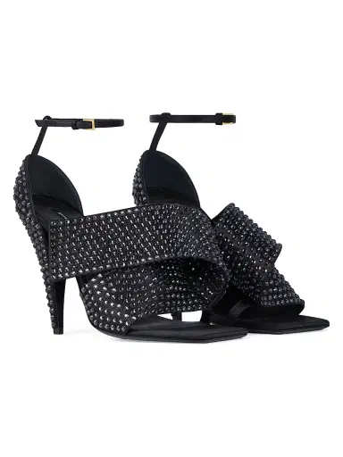 Givenchy Women's Sliced Square Heeled Sandals in Satin with Strass - Black | Thumbnail 2 Givenchy Women's Sliced Square Heeled Sandals in Satin with Strass - Black | Thumbnail 2