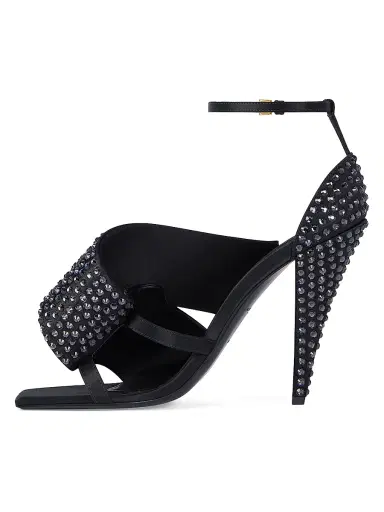 Givenchy Women's Sliced Square Heeled Sandals in Satin with Strass - Black | Thumbnail 3 Givenchy Women's Sliced Square Heeled Sandals in Satin with Strass - Black | Thumbnail 3