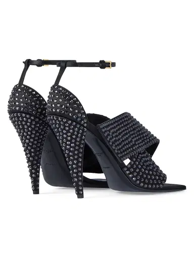 Givenchy Women's Sliced Square Heeled Sandals in Satin with Strass - Black | Thumbnail 4 Givenchy Women's Sliced Square Heeled Sandals in Satin with Strass - Black | Thumbnail 4