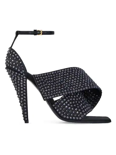 Givenchy Women's Sliced Square Heeled Sandals in Satin with Strass - Black | Thumbnail 1 Givenchy Women's Sliced Square Heeled Sandals in Satin with Strass - Black | Thumbnail 1