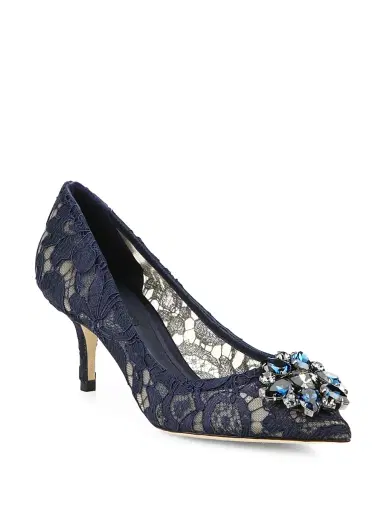Dolce & Gabbana Women's Embellished Lace Point Toe Pumps | Thumbnail 1 Dolce & Gabbana Women's Embellished Lace Point Toe Pumps | Thumbnail 1