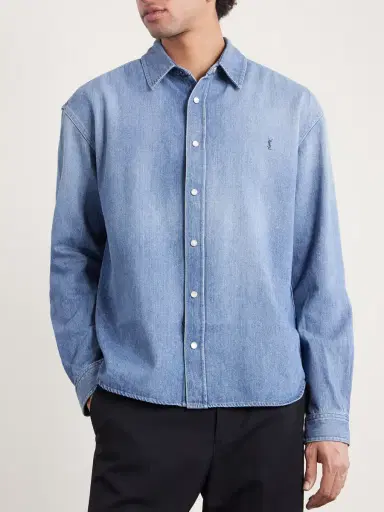 Saint Laurent Logo-Embroidered Denim Shirt - Men | Thumbnail 3 Saint Laurent Logo-Embroidered Denim Shirt - Men | Thumbnail 3
