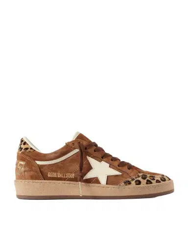 Golden Goose Ball Star Distressed Leather And Calf Hair-trimmed Suede Sneakers | Thumbnail 1 Golden Goose Ball Star Distressed Leather And Calf Hair-trimmed Suede Sneakers | Thumbnail 1