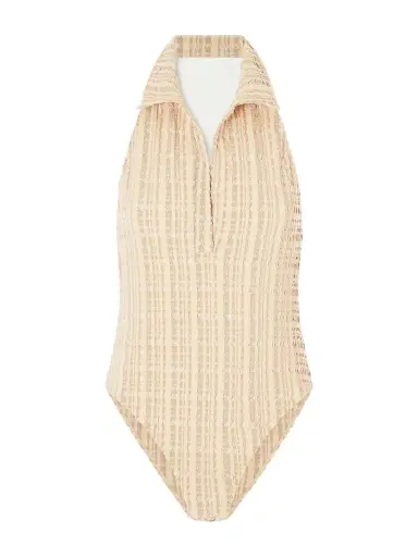 Lisa Marie Fernandez Checked Seersucker Halterneck Swimsuit | Thumbnail 1 Lisa Marie Fernandez Checked Seersucker Halterneck Swimsuit | Thumbnail 1