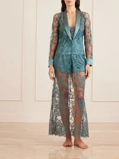 Kiki de Montparnasse Camille Silk Satin-trimmed Organic Cotton-blend Lace Robe | Thumbnail 3 Kiki de Montparnasse Camille Silk Satin-trimmed Organic Cotton-blend Lace Robe | Thumbnail 3