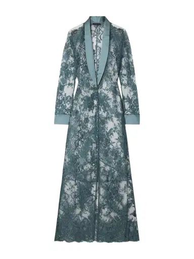 Kiki de Montparnasse Camille Silk Satin-trimmed Organic Cotton-blend Lace Robe | Thumbnail 1 Kiki de Montparnasse Camille Silk Satin-trimmed Organic Cotton-blend Lace Robe | Thumbnail 1