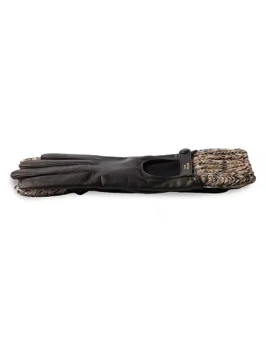 Prada Women's Nappa Leather and Mélange Knit Gloves - Brown | Thumbnail 2 Prada Women's Nappa Leather and Mélange Knit Gloves - Brown | Thumbnail 2