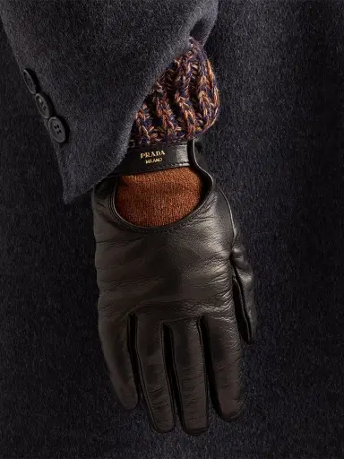 Prada Women's Nappa Leather and Mélange Knit Gloves - Brown | Thumbnail 3 Prada Women's Nappa Leather and Mélange Knit Gloves - Brown | Thumbnail 3