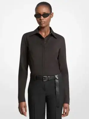 Michael Kors Collection Hansen Stretch Cotton Poplin Shirt in White | Thumbnail 2 Michael Kors Collection Hansen Stretch Cotton Poplin Shirt in White | Thumbnail 2
