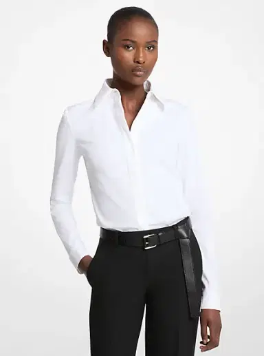 Michael Kors Collection Hansen Stretch Cotton Poplin Shirt in White | Thumbnail 4 Michael Kors Collection Hansen Stretch Cotton Poplin Shirt in White | Thumbnail 4