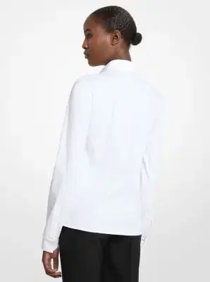 Michael Kors Collection Hansen Stretch Cotton Poplin Shirt in White | Thumbnail 6 Michael Kors Collection Hansen Stretch Cotton Poplin Shirt in White | Thumbnail 6