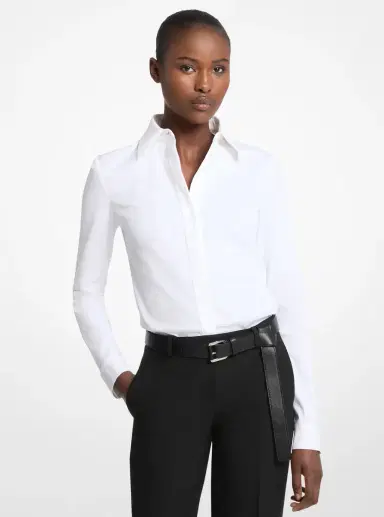 Michael Kors Collection Hansen Stretch Cotton Poplin Shirt in White | Thumbnail 8 Michael Kors Collection Hansen Stretch Cotton Poplin Shirt in White | Thumbnail 8