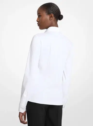 Michael Kors Collection Hansen Stretch Cotton Poplin Shirt in White | Thumbnail 9 Michael Kors Collection Hansen Stretch Cotton Poplin Shirt in White | Thumbnail 9