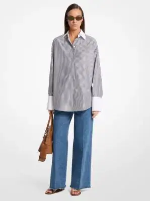 Michael Kors Collection Tyler Oversized Striped Cotton Blend Shirt in Blue | Thumbnail 3 Michael Kors Collection Tyler Oversized Striped Cotton Blend Shirt in Blue | Thumbnail 3