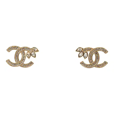 Chanel Chanel Crystal Floral CC Stud Earrings Gold Tone Hardware | Thumbnail 1 Chanel Chanel Crystal Floral CC Stud Earrings Gold Tone Hardware | Thumbnail 1