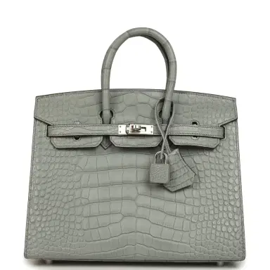 HERMÈS Hermes Birkin Sellier 25 Gris Ciment Matte Alligator Palladium Hardware | Thumbnail 1 HERMÈS Hermes Birkin Sellier 25 Gris Ciment Matte Alligator Palladium Hardware | Thumbnail 1