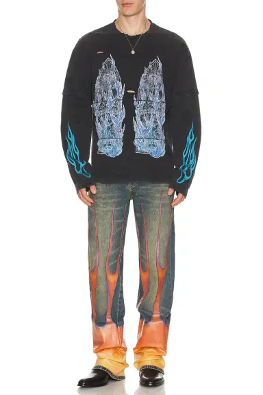 Who Decides War by Ev Bravado Flame Denim Pants | Thumbnail 4 Who Decides War by Ev Bravado Flame Denim Pants | Thumbnail 4