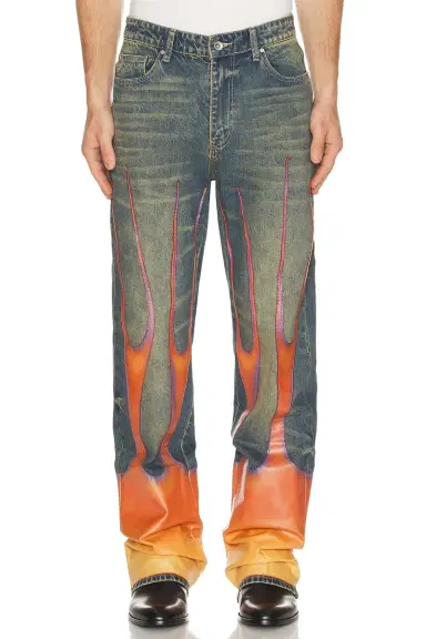 Who Decides War by Ev Bravado Flame Denim Pants | Thumbnail 1 Who Decides War by Ev Bravado Flame Denim Pants | Thumbnail 1