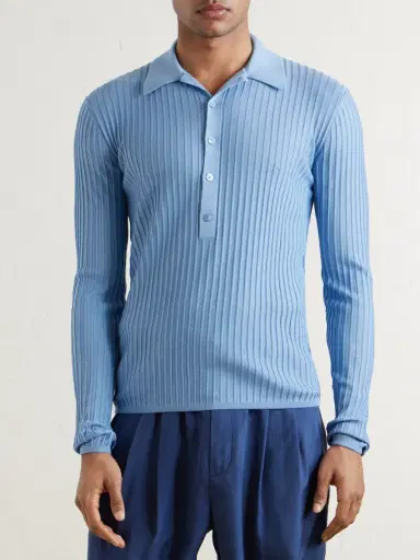 Saint Laurent Slim-Fit Ribbed Wool, Cashmere and Silk-Blend Polo Shirt - Men | Thumbnail 3 Saint Laurent Slim-Fit Ribbed Wool, Cashmere and Silk-Blend Polo Shirt - Men | Thumbnail 3