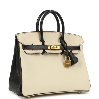 HERMÈS Pre-owned Hermes Special Order (HSS) Birkin 25 Craie and Black Epsom Brushed Gold Hardware | Thumbnail 2 HERMÈS Pre-owned Hermes Special Order (HSS) Birkin 25 Craie and Black Epsom Brushed Gold Hardware | Thumbnail 2