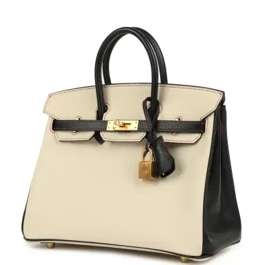HERMÈS Pre-owned Hermes Special Order (HSS) Birkin 25 Craie and Black Epsom Brushed Gold Hardware | Thumbnail 5 HERMÈS Pre-owned Hermes Special Order (HSS) Birkin 25 Craie and Black Epsom Brushed Gold Hardware | Thumbnail 5