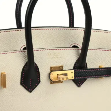 HERMÈS Pre-owned Hermes Special Order (HSS) Birkin 25 Craie and Black Epsom Brushed Gold Hardware | Thumbnail 7 HERMÈS Pre-owned Hermes Special Order (HSS) Birkin 25 Craie and Black Epsom Brushed Gold Hardware | Thumbnail 7