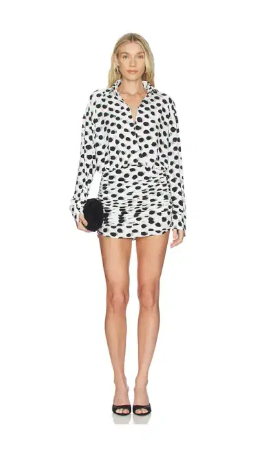 Norma Kamali Boyfriend Shirt Shirred Skirt Dress | Thumbnail 1 Norma Kamali Boyfriend Shirt Shirred Skirt Dress | Thumbnail 1