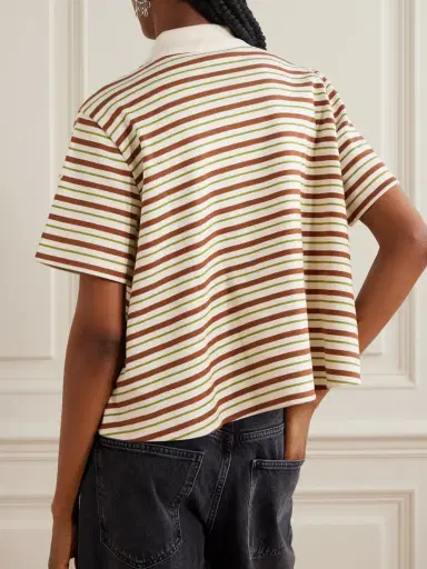 Moncler Lace-up Cropped Striped Cotton Polo Shirt | Thumbnail 4 Moncler Lace-up Cropped Striped Cotton Polo Shirt | Thumbnail 4