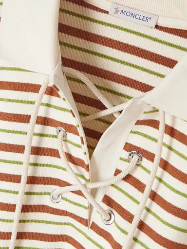 Moncler Lace-up Cropped Striped Cotton Polo Shirt | Thumbnail 5 Moncler Lace-up Cropped Striped Cotton Polo Shirt | Thumbnail 5