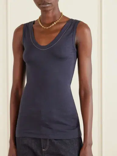 Brunello Cucinelli Bead-embellished Ribbed Cotton-blend Jersey Tank | Thumbnail 3 Brunello Cucinelli Bead-embellished Ribbed Cotton-blend Jersey Tank | Thumbnail 3