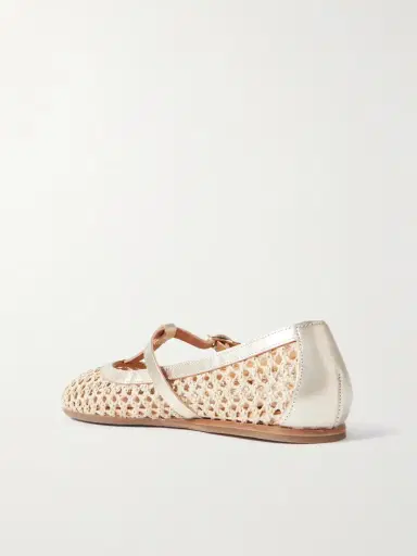 Ancient Greek Sandals Aerati Metallic Leather-trimmed Woven Raffia Ballet Flats | Thumbnail 3 Ancient Greek Sandals Aerati Metallic Leather-trimmed Woven Raffia Ballet Flats | Thumbnail 3