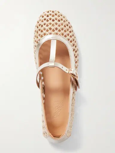 Ancient Greek Sandals Aerati Metallic Leather-trimmed Woven Raffia Ballet Flats | Thumbnail 5 Ancient Greek Sandals Aerati Metallic Leather-trimmed Woven Raffia Ballet Flats | Thumbnail 5