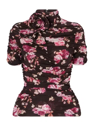 Magda Butrym Ruched Floral-print Stretch-silk Mock-neck Top | Thumbnail 1 Magda Butrym Ruched Floral-print Stretch-silk Mock-neck Top | Thumbnail 1