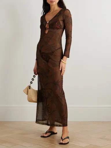 SARA CRISTINA Marina Pearl-embellished Printed Stretch-tulle Coverup | Thumbnail 2 SARA CRISTINA Marina Pearl-embellished Printed Stretch-tulle Coverup | Thumbnail 2