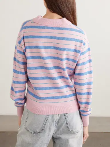 Guest In Residence Collegiate Striped Cashmere Polo Sweater | Thumbnail 3 Guest In Residence Collegiate Striped Cashmere Polo Sweater | Thumbnail 3
