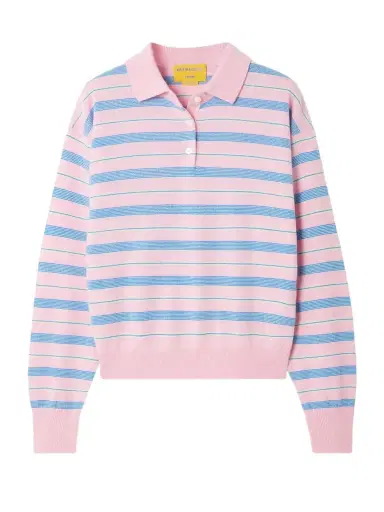 Guest In Residence Collegiate Striped Cashmere Polo Sweater | Thumbnail 1 Guest In Residence Collegiate Striped Cashmere Polo Sweater | Thumbnail 1