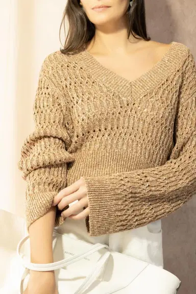 Brunello Cucinelli Braided V Neck Top | Thumbnail 2 Brunello Cucinelli Braided V Neck Top | Thumbnail 2