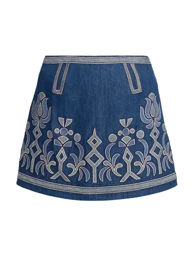 Ramy Brook Women's Anastasia Embroidered Denim Miniskirt | Thumbnail 1 Ramy Brook Women's Anastasia Embroidered Denim Miniskirt | Thumbnail 1