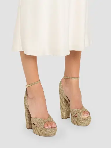 Aquazzura Women's Sundance 140MM Cotton Platform Sandals - Gold | Thumbnail 2 Aquazzura Women's Sundance 140MM Cotton Platform Sandals - Gold | Thumbnail 2