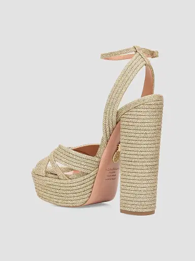 Aquazzura Women's Sundance 140MM Cotton Platform Sandals - Gold | Thumbnail 3 Aquazzura Women's Sundance 140MM Cotton Platform Sandals - Gold | Thumbnail 3