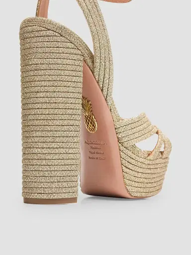 Aquazzura Women's Sundance 140MM Cotton Platform Sandals - Gold | Thumbnail 5 Aquazzura Women's Sundance 140MM Cotton Platform Sandals - Gold | Thumbnail 5