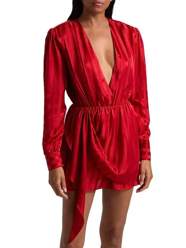 Ronny Kobo Women's Abigail Striped Drape Minidress - Goji Berry | Thumbnail 3 Ronny Kobo Women's Abigail Striped Drape Minidress - Goji Berry | Thumbnail 3