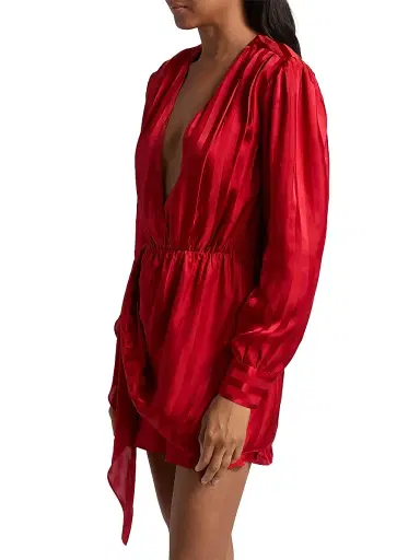 Ronny Kobo Women's Abigail Striped Drape Minidress - Goji Berry | Thumbnail 4 Ronny Kobo Women's Abigail Striped Drape Minidress - Goji Berry | Thumbnail 4