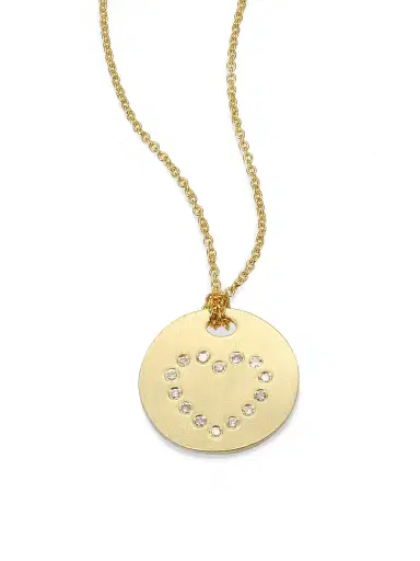 Roberto Coin Tiny Treasures 18K Yellow Gold & Diamond Heart Disc Pendant Necklace - Gold | Thumbnail 1 Roberto Coin Tiny Treasures 18K Yellow Gold & Diamond Heart Disc Pendant Necklace - Gold | Thumbnail 1