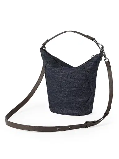 Brunello Cucinelli Women's Duo Small Bucket Bag in Cotton Denim Effect Twill with Monili - Blue | Thumbnail 3 Brunello Cucinelli Women's Duo Small Bucket Bag in Cotton Denim Effect Twill with Monili - Blue | Thumbnail 3