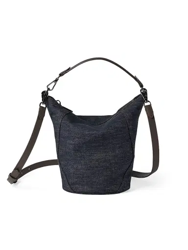 Brunello Cucinelli Women's Duo Small Bucket Bag in Cotton Denim Effect Twill with Monili - Blue | Thumbnail 1 Brunello Cucinelli Women's Duo Small Bucket Bag in Cotton Denim Effect Twill with Monili - Blue | Thumbnail 1