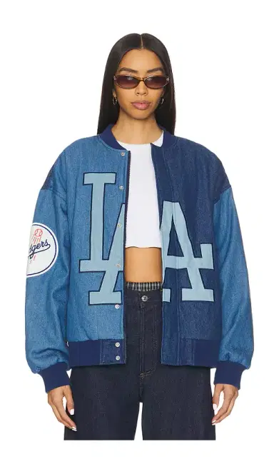 Terez x REVOLVE Dodgers Denim Logo Bomber | Thumbnail 1 Terez x REVOLVE Dodgers Denim Logo Bomber | Thumbnail 1