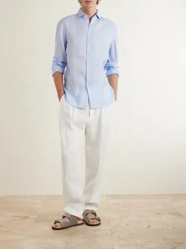 Brunello Cucinelli Tapered Pleated Linen-Twill Drawstring Trousers - Men | Thumbnail 2 Brunello Cucinelli Tapered Pleated Linen-Twill Drawstring Trousers - Men | Thumbnail 2